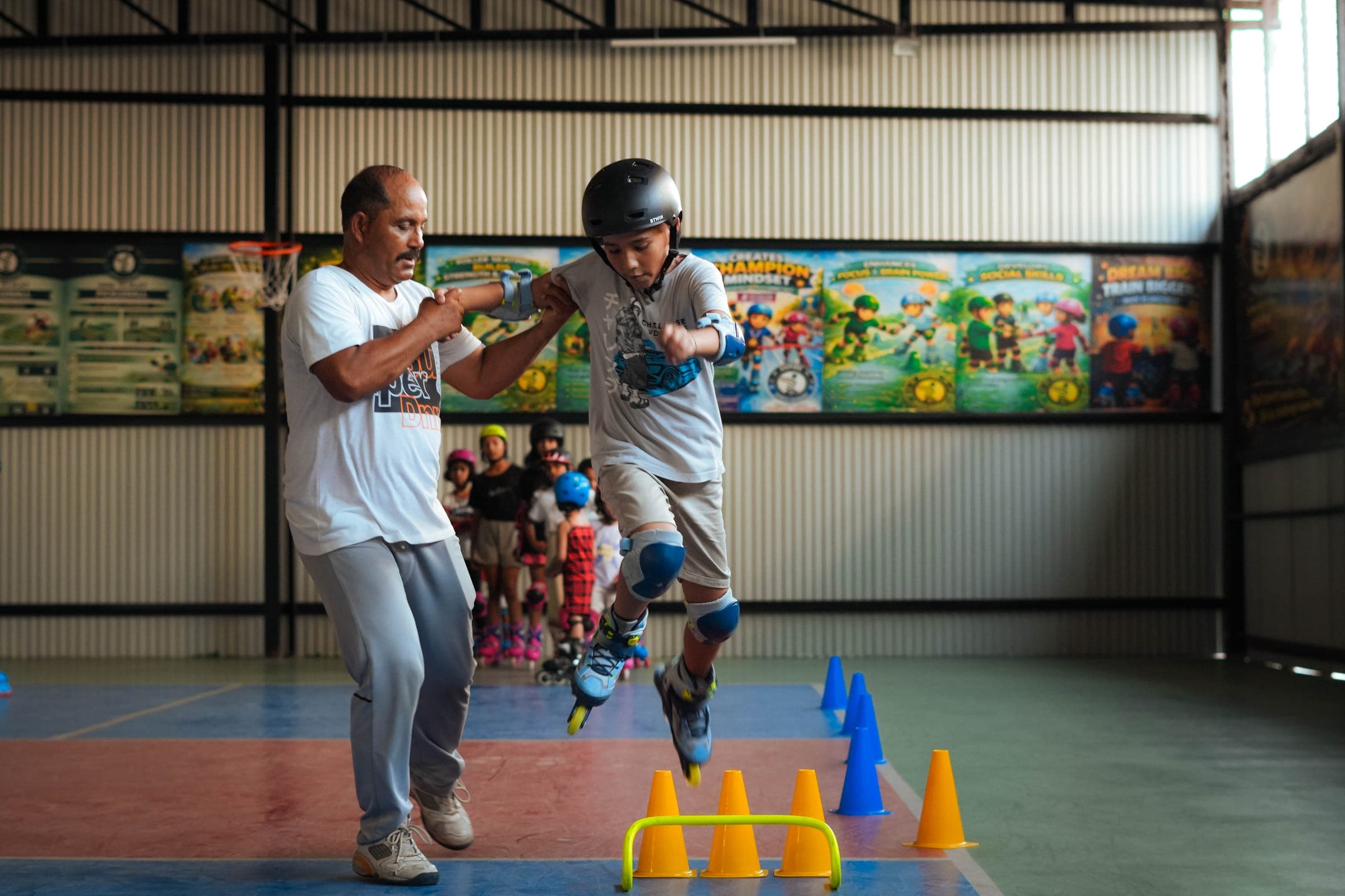 Roller skating obstacle training at Aspire Sports Academy