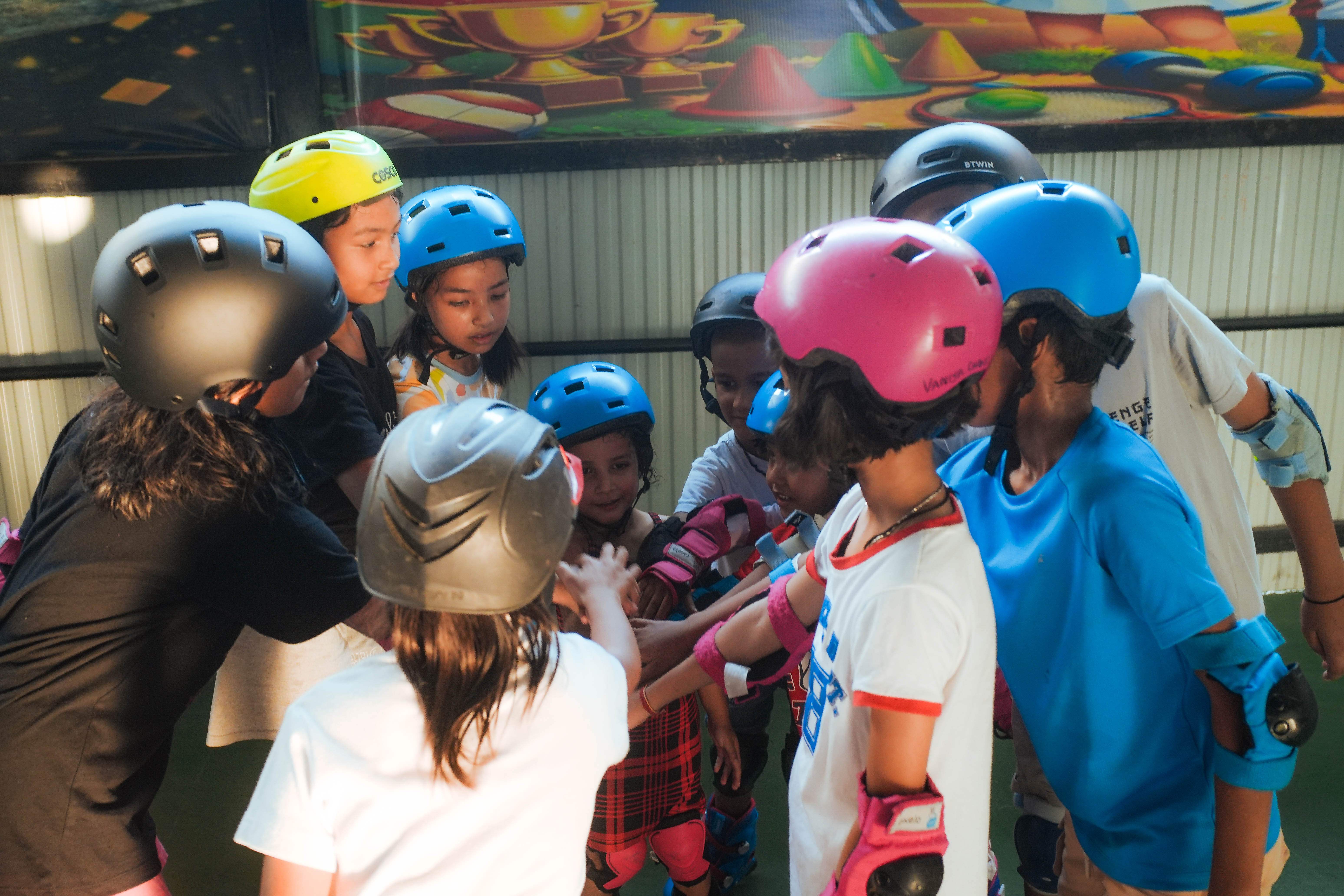 Skating team huddle at Aspire Sports Academy